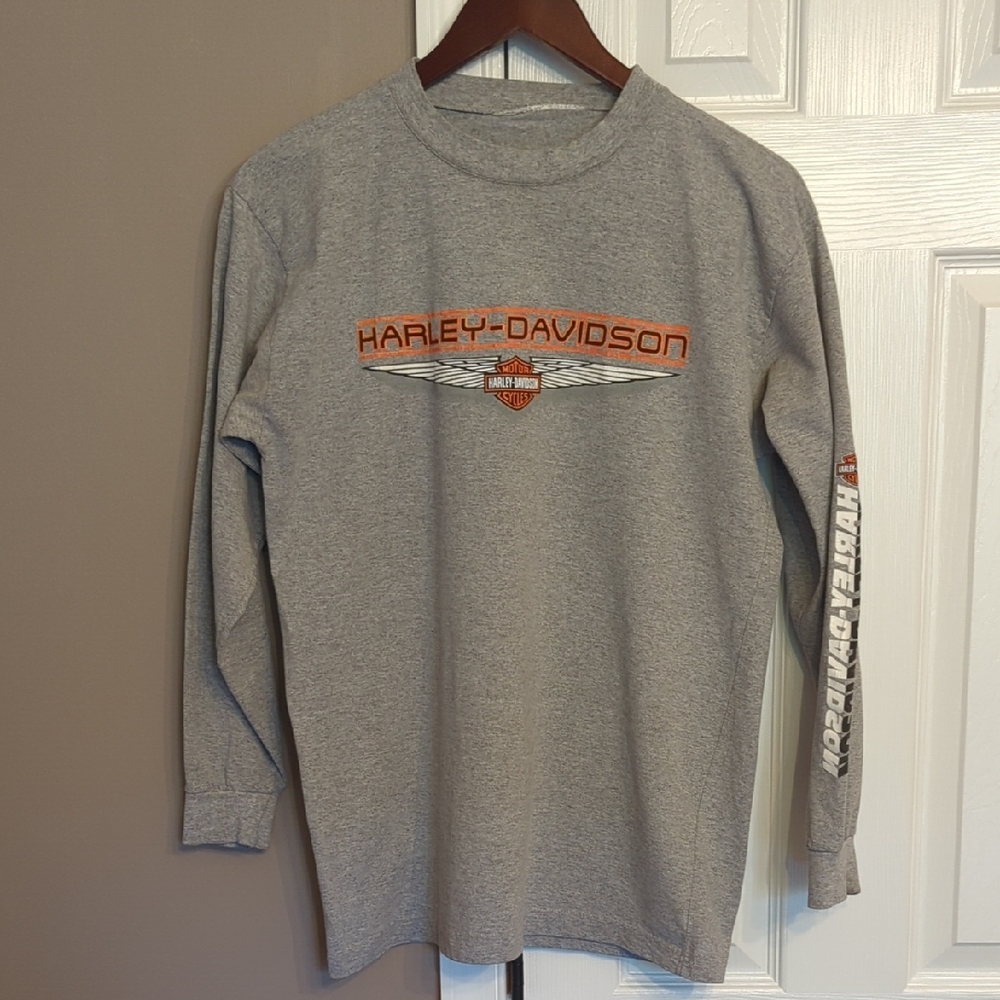 Harley-Davidson Gray Tee with Orange and Black Logo - Picture 1 of 7